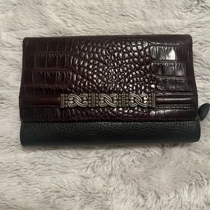 Brighton TriFold Wallet Black and Brown Leather